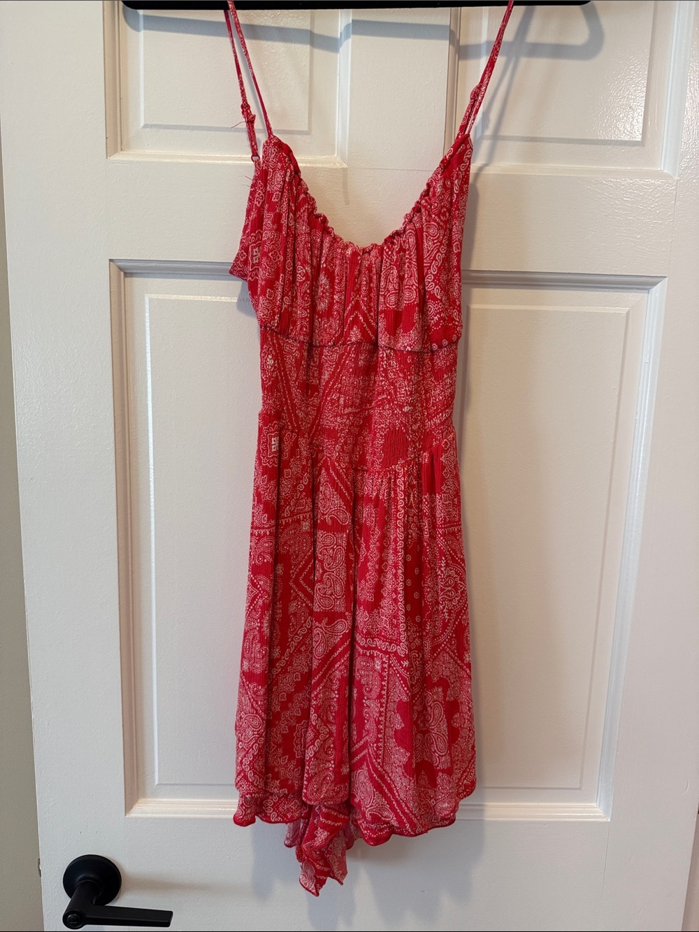 Red Printed Spaghetti-Strap Summer Romper